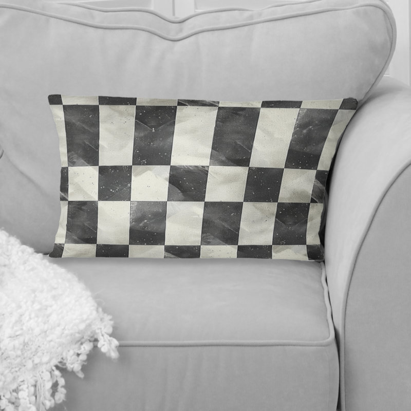 Coussin lombaire Mid-Century Gingham I noir et gris