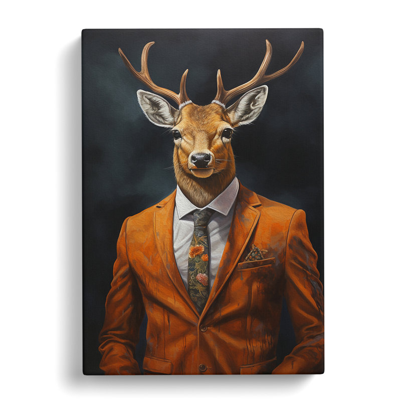 Deer In A Suit - Print on Canvas, 50cm H x 35cm W x 3cm D