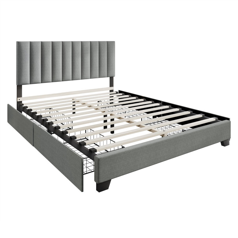 Lit plateforme tapissier avec rangement Kocis, Gris clair, Très grand