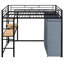 Lit mezzanine double en métal avec bureau, tablettes, prise électrique, lampe à DEL et garde-robe en noir. Économisez de l'espace dans votre maison. Construire. L 77,4 po x l 56,5 po x H 66,5 po. Matelas non inclus. Tablettes noires à assembler,-1992120418-1992120419