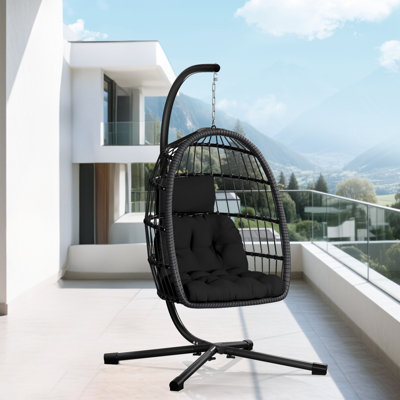 Rattan Hanging Egg Chair With Stand, Suitable For Both Indoor And Outdoor Use