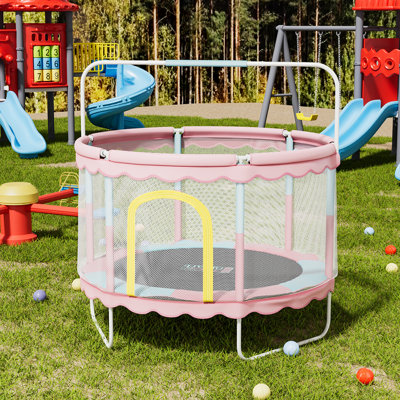 Living and Home 150 in. x 150 in. Round Backyard Trampoline with Safety Enclosure Indoor Kid / Toddler Trampoline with Handlebar