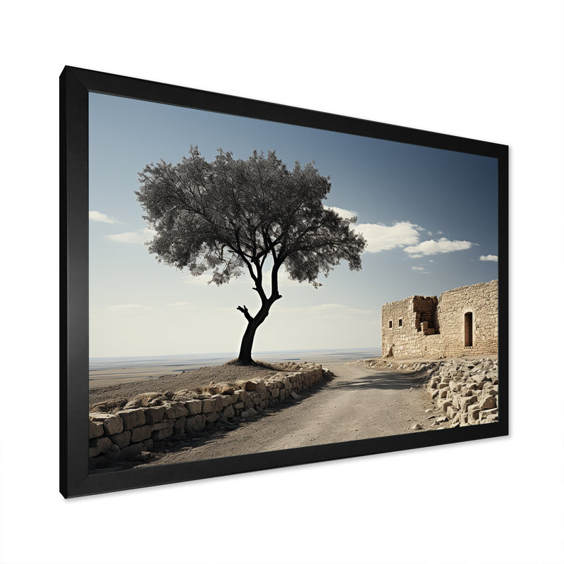 Arbre sur la route de la solitude, art mural sur toile, Cadre simple noir, H 12 po x l 20 po x P 1 po