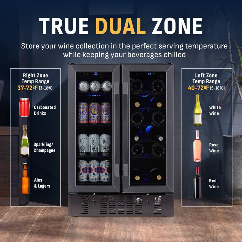 Newair Built-in Dual Zone 18 Bottle and 58 Can Wine and Beverage Refrigerator