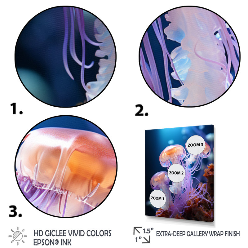 Impression sur toile Tyrik Ethereal Beauty Jellyfish I, H 32 po x l 24 po x P 1 po, Encadrement doré