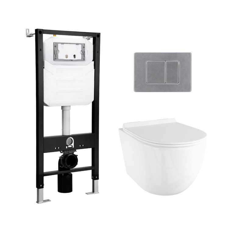 Wall Mount 1-Piece 0.8/1.6 GPF Dual Flush Elongated Toilet Bowl in White Seat Included