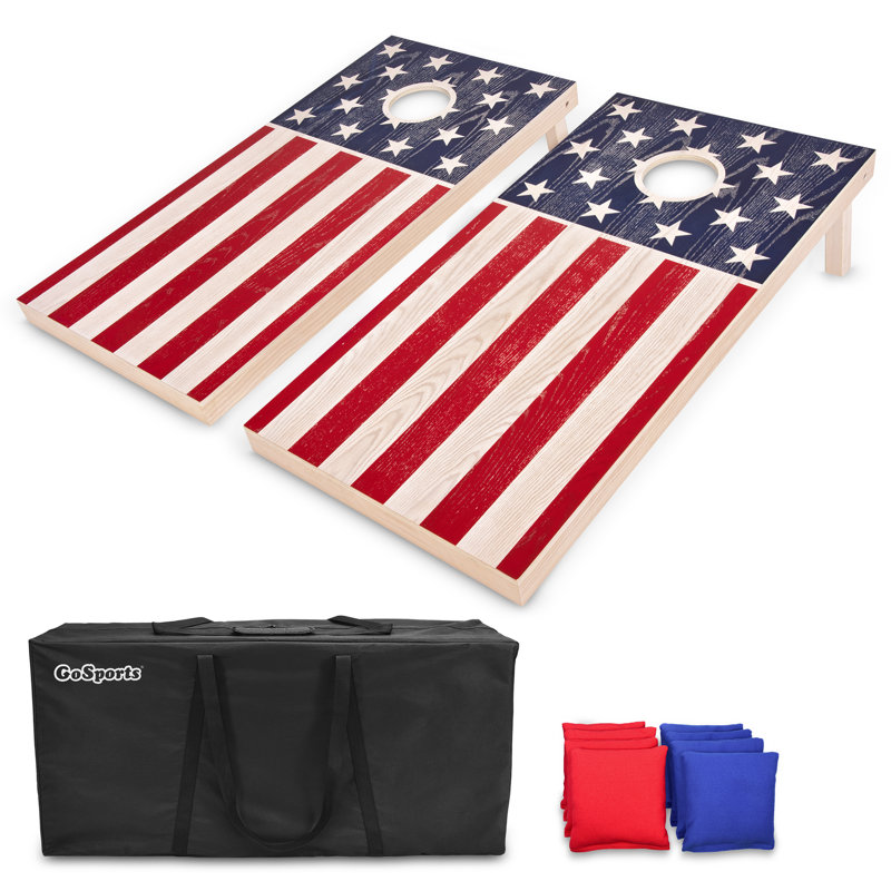 American Flag Solid Wood Cornhole Set with Bean Bags
