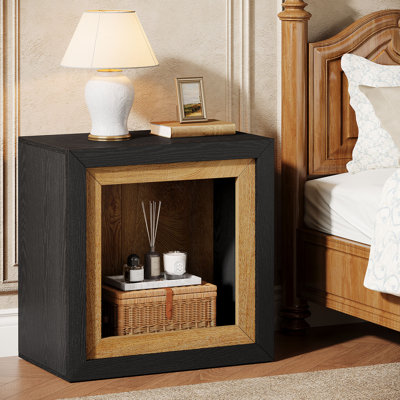 Nightstand With Frame-inspired Design, Cube Bedside Table With Open Storage