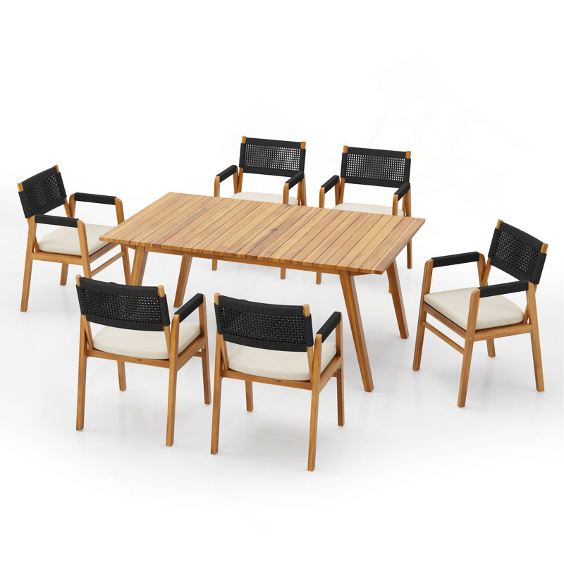 Ensemble de salle à manger d'extérieur 7 pièces, Noir