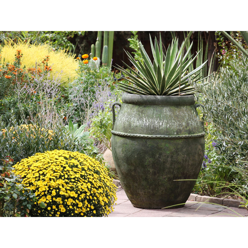Pot de fleurs en grès extra large de style nigérian - Intérieur/Extérieur, Vert-de-gris