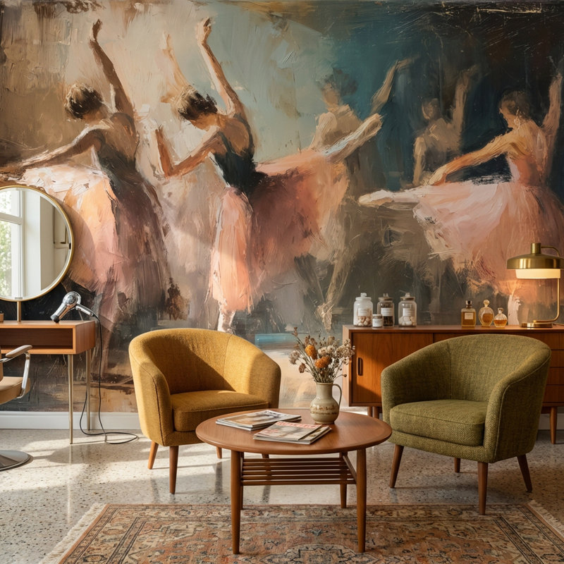 Ballet de danseurs de ballet rétro à double mouvement mural amovible, 120 po x 96 po, Texturé non collé