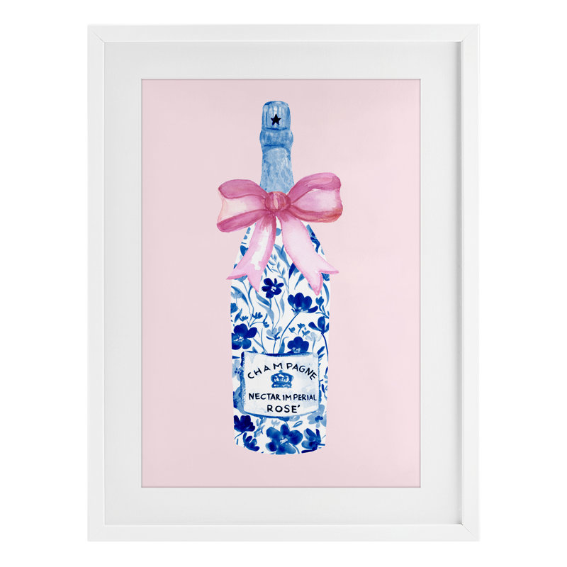 Floral Coquette Champagne, reproduction encadrée sous verre, design par Corinne Haig, H 20 po x l 14 po, Cadre blanc côtier