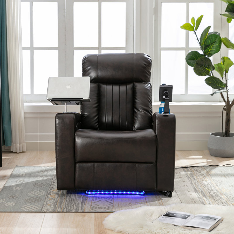 Fauteuil inclinable électrique de qualité supérieure avec accoudoirs de rangement, Similicuir brun
