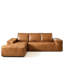 Similicuir brun désossé en forme de L modulaire, sans assemblage, mousse à mémoire de forme douce, 3 sièges, moderne Mid-Century, dossier coussiné avec méridienne, désossé, assise moelleuse,