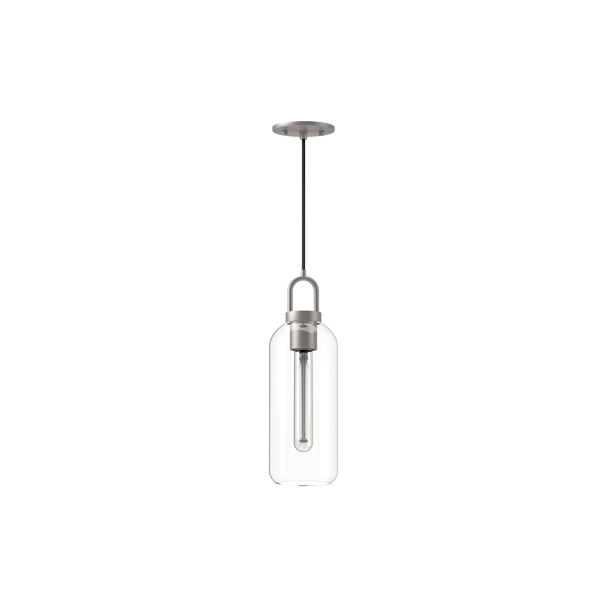 Minneapolis Single Light Glass Pendant, Clear, Brushed Nickel, 14.875" H x 5.125"W  x  5.125" D 