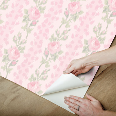 Blooming Heirloom Strawberry Macaron Rose Stripe Peel and Stick Wallpaper