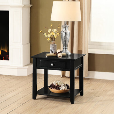 Table de bout noire avec espace de rangement inférieur - 22 po