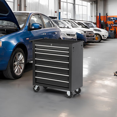 Coffre à outils roulant avec 7 bacs Pour le garage, l'atelier, l'entrepôt. Rangement riche, facile à déplacer, compartiment de fabrication en acier. Espace abondant, Shift,
