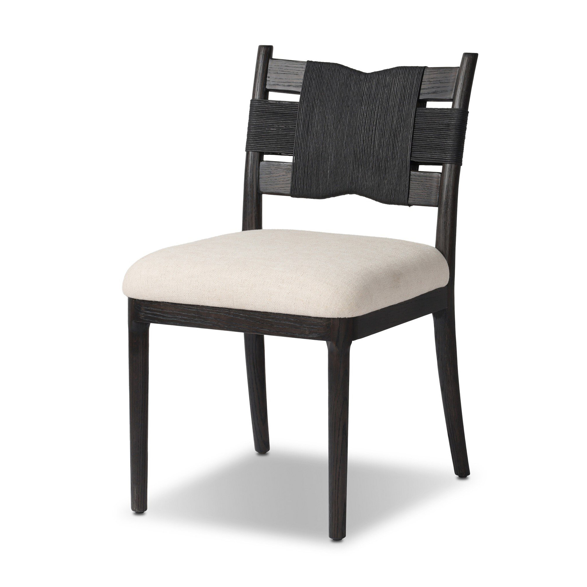 Tova Dining Chair, Distressed Black Oak/Black Paper Cord