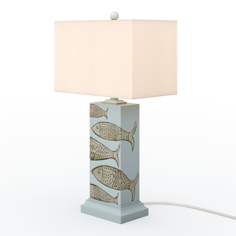 Pompano - 28" Polyresin Coastal Fish Table Lamp - Set of 2 - Blue, White, Natural