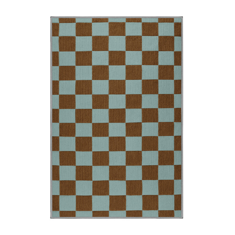 Machine Washable Checkered Grey Area Rug, Rectangle 2' x 3'