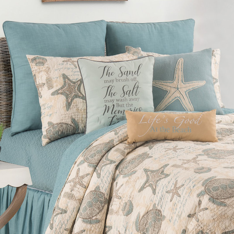 Amber Sands Coastal Blue Cotton Reversible Quilt Set