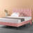 Pink Full Size Velvet Upholstered Platform Bed Frame with Diamond Tufted Headboard, No Box Spring Needed-812015934-805318854