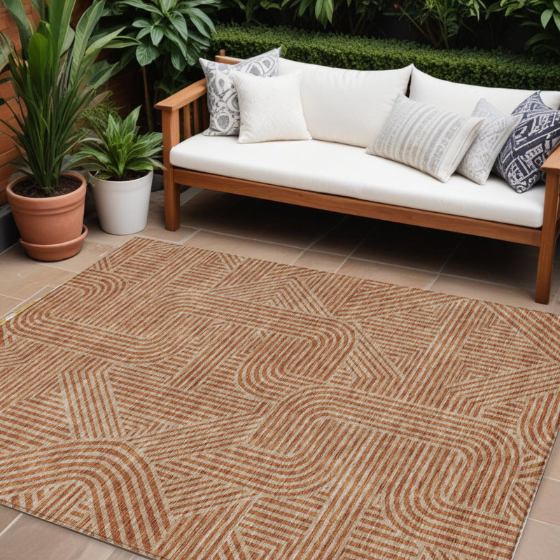 Tapis extérieur lavable abstrait 9 pi x 12 pi en terre cuite