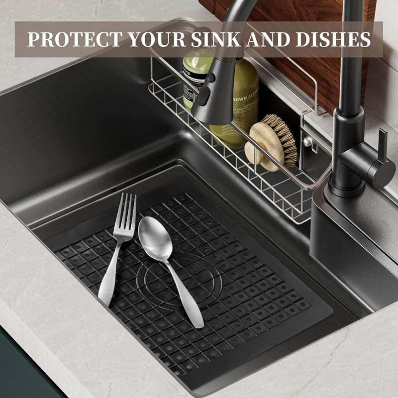 Kitchen Sink Mat – Black – 2 Pack, Rectangular, Fast-Draining Grid, Sink Protector & Dish Drying Mat