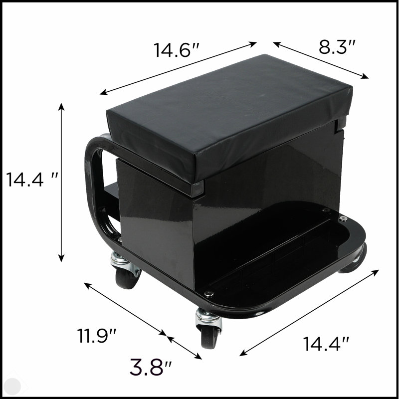 Rolling Creeper Garage/Shop Seat With Three Built-In Drawers, Rolling Tool Chest