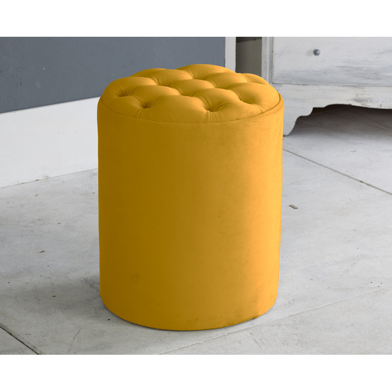 Henthorn 28cm Wide Velvet Tufted Round Solid Colour Pouffe Ottoman, Turmeric