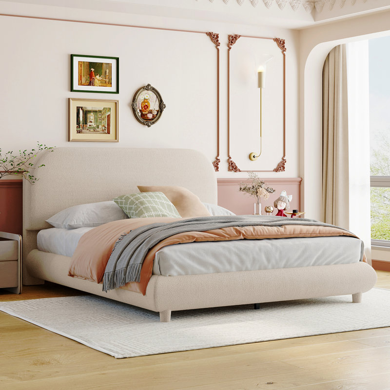 Lit plateforme en tissu d'ameublement Teddy, Lit double