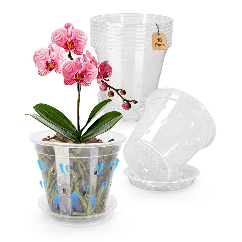 10 Pack 7 Inch Deeper and Thicker Plastic Orchid Pots with Holes