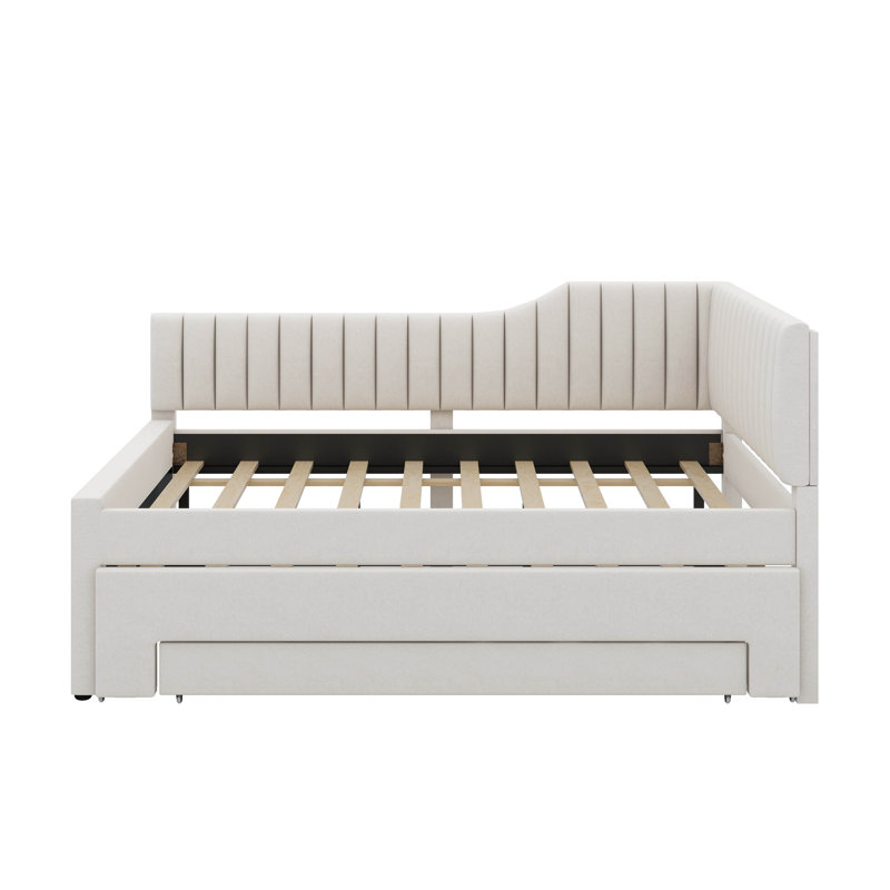 Upholstered Daybed With Trundle And Drawers, Beige, Full/Double