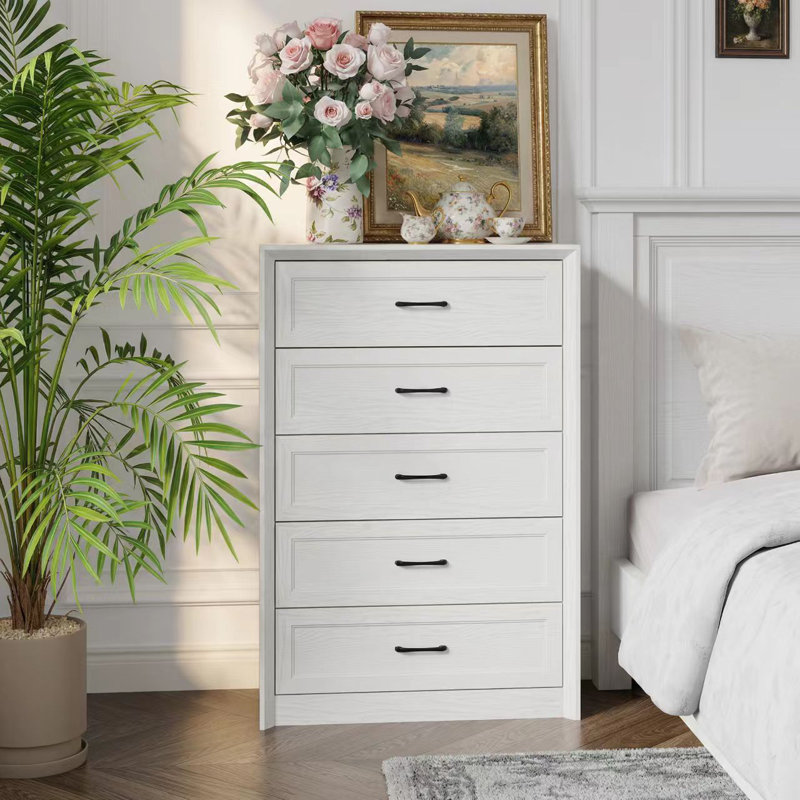 Commode d'appoint verticale 5 tiroirs, Bois beige