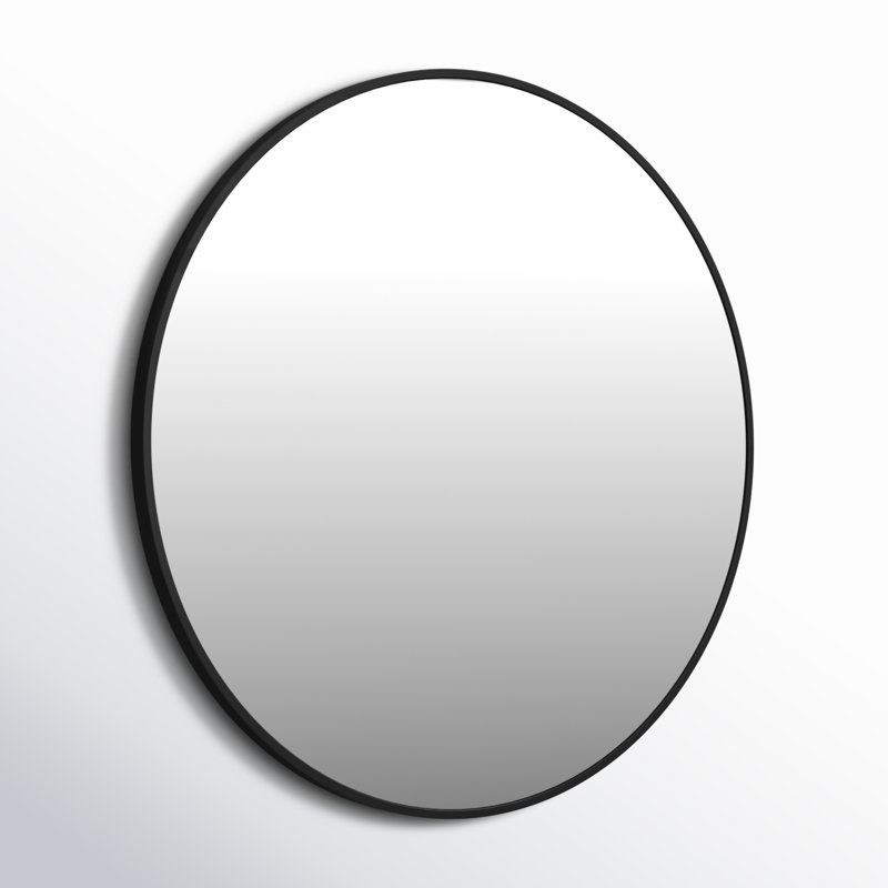 Rouillard Round Wall Mirror, 24" x 24", Black