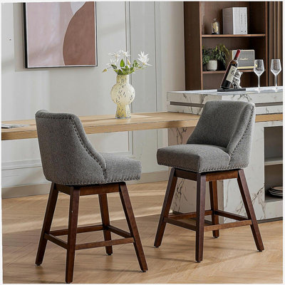Chaise de bar pivotante à hauteur de bar, siège de 26 pouces de hauteur, chaise de bar en tissu deux pièces, gris