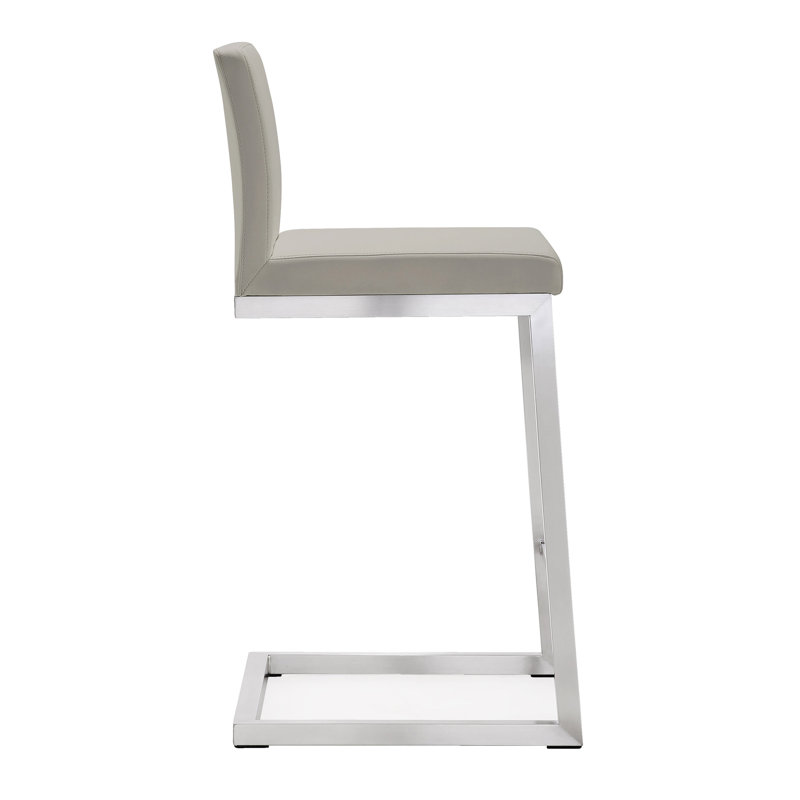 Upholstered Counter Stool with Metal Frame, Light Grey/Silver