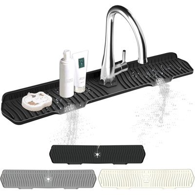 Kitchen Sink Splash Guard 30" X 6", Silicone Sink Pad Splash Guard, Suitable For Countertops, Bathrooms, Farmhouses, Houses (Black)
