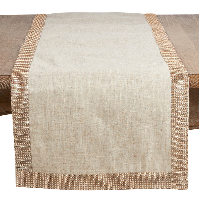 Théo Modern Block Stripe Table Runner, 120" Runner, Champagne