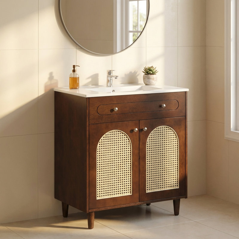 Meuble-lavabo 30 po avec lavabo en céramique, Brun