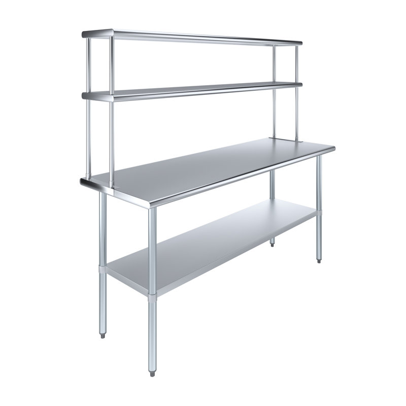 Stainless Steel Top Workbench With 2 Tier Shelf, 67" H x 72" W x 24" D