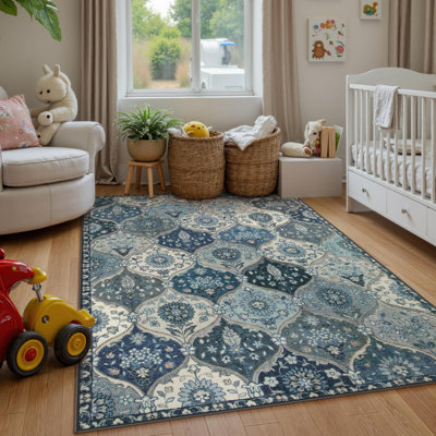 Violia Moroccan Bloom Medallion Area Rug – Plush Textured Accent with Non-Slip Backing