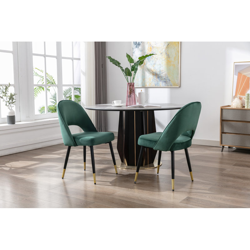 Adolina Modern Velvet Dining Chair Upholstered Armchair with Metal Legs, Green