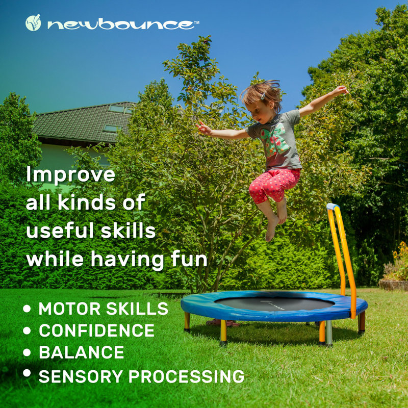 Kids' Blue Round Foldable Mini Trampoline with Handlebar