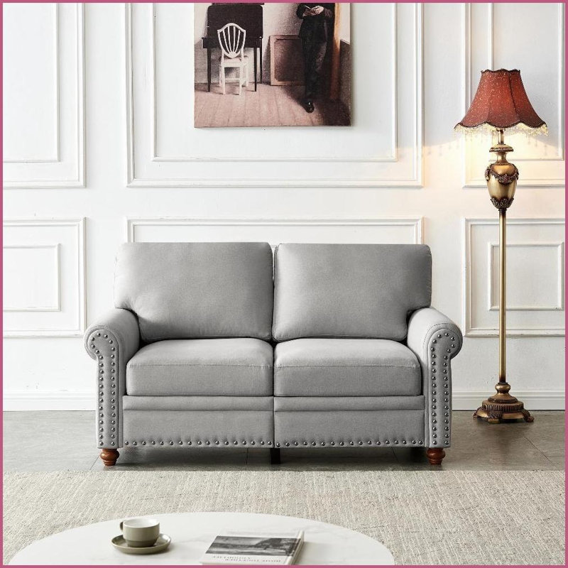 Causeuse de rangement 2 places avec revêtement en polyester doux - Style moderne pour le salon | Gris | Accoudoirs ronds | Polyester