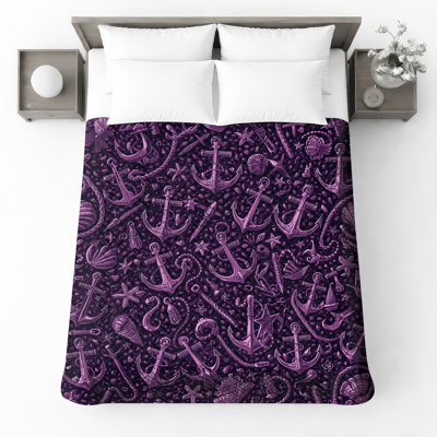 Couvre-lit matelassé mauve Nautical Anchors 