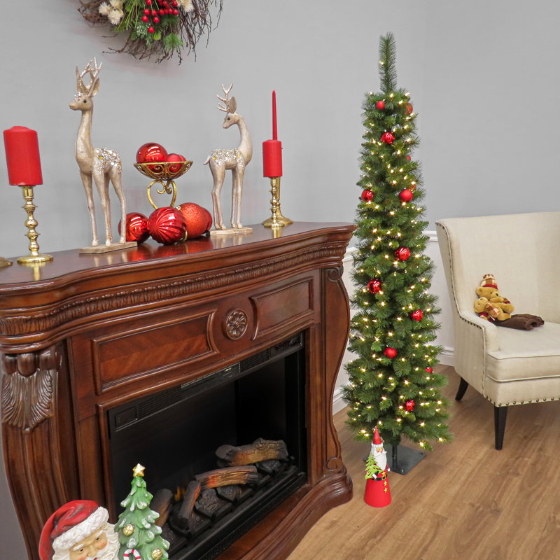 6 Ft. Pre-Lit Nooksack Fir Pencil Slim Tree With LED Lights