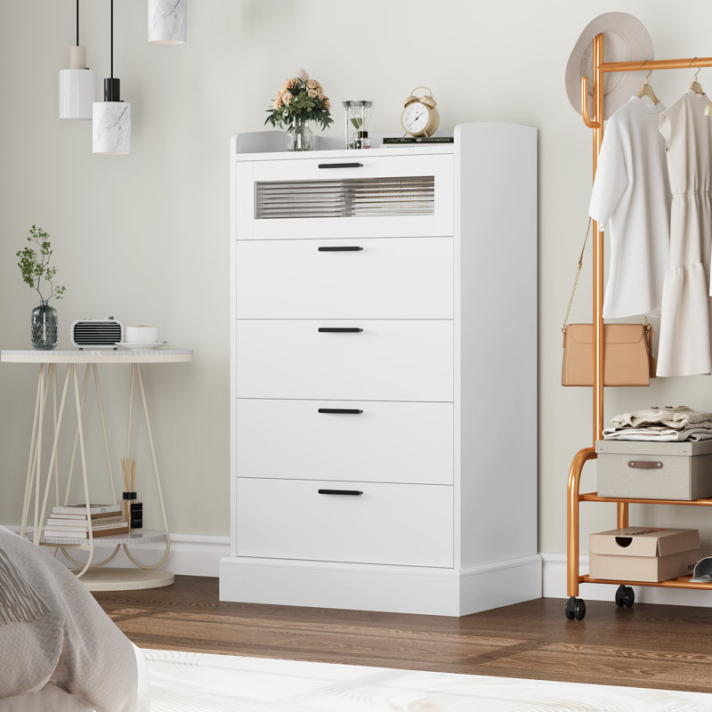 Bocker 45.6" Tall 5-Drawer Chest, White