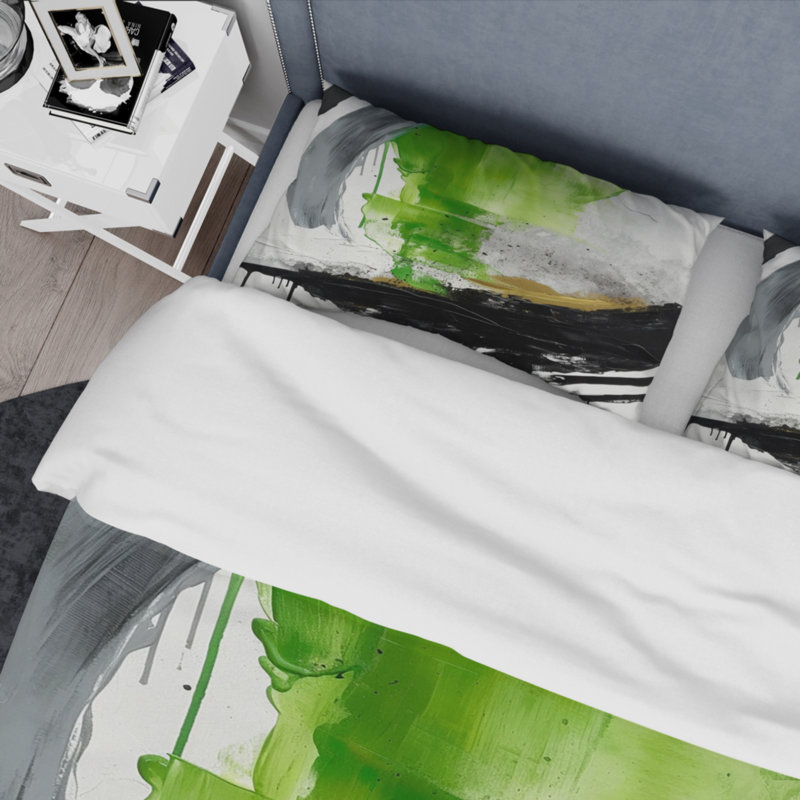 Ensemble de housse de couette en microfibre / polyester vert et noir, Housse de couette simple + 1 taie décorative stan
